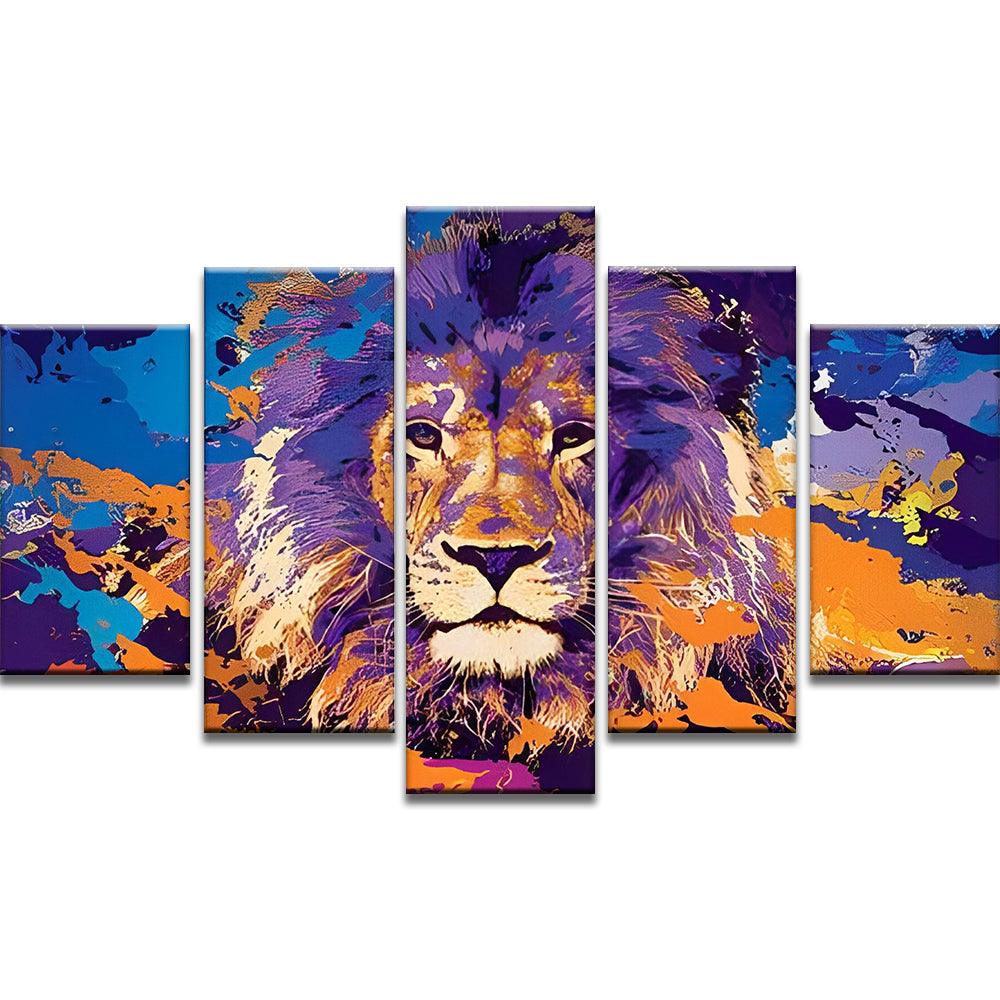 León con Melena Violácea 5 Partes Pintar por Números