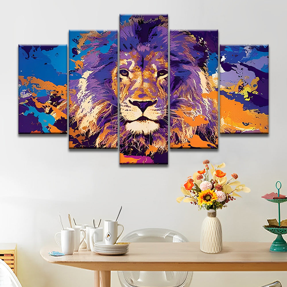 León con Melena Violácea 5 Partes Pintar por Números