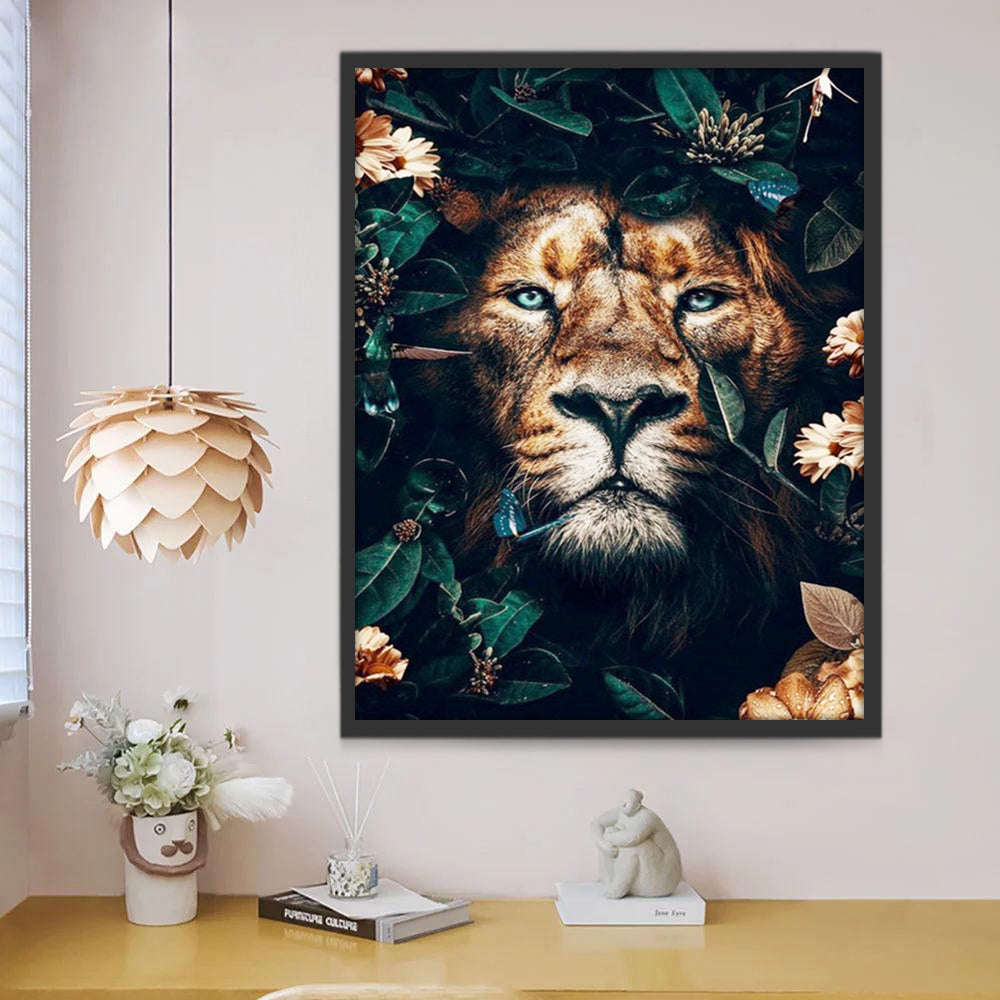 León Escondido en Hojas y Flores Pintar por Números