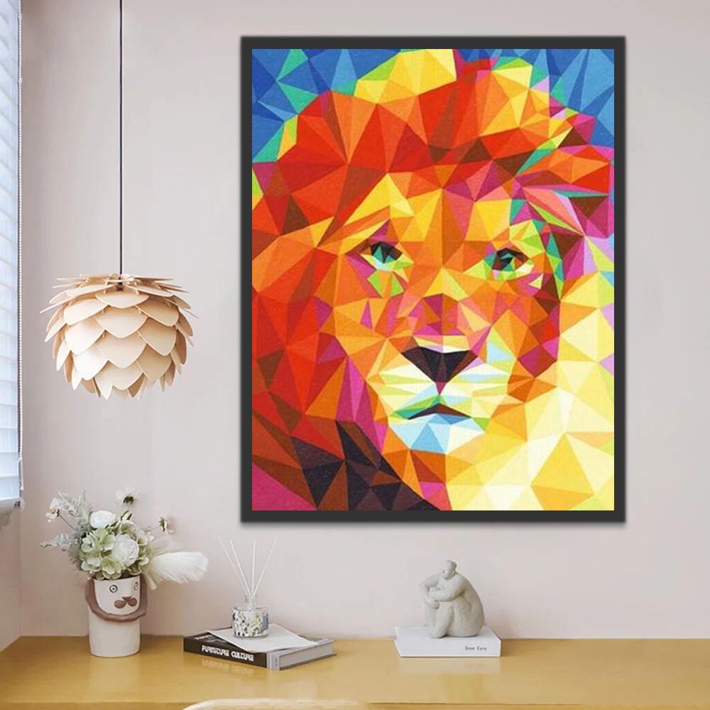 León Geométrico Colorido Pintar por Números