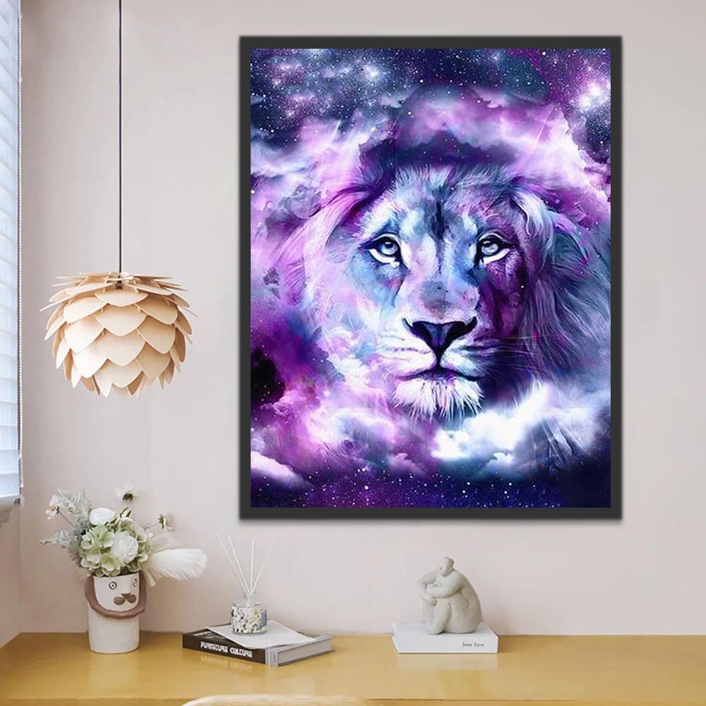 León Morado de Cielo Estrellado Pintar por Números