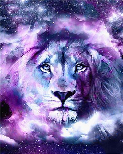 León Morado de Cielo Estrellado Pintar por Números