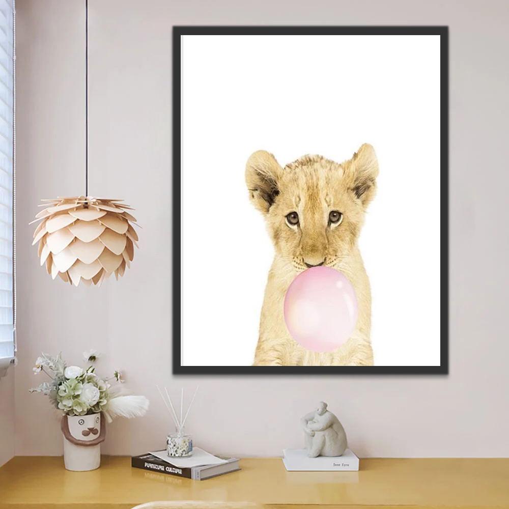 León Pequeño y Burbuja de Chicle Pintar por Números