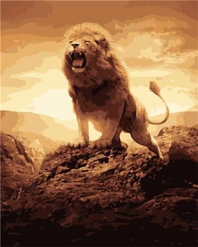 León Rugiendo sobre la Roca Pintar por Números