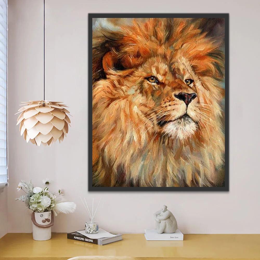 León Salvaje Mirando al Cielo Pintar por Números