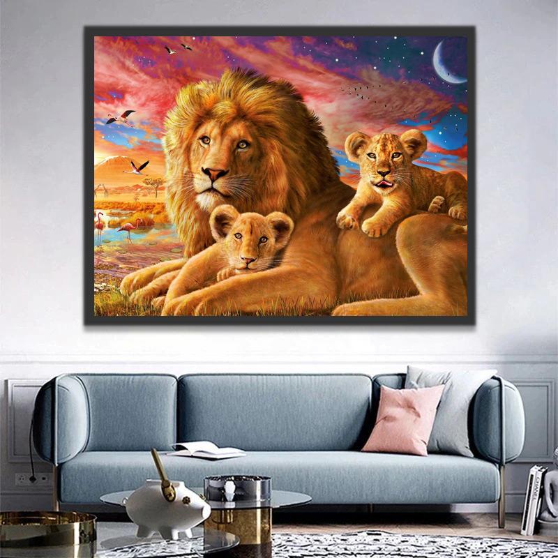 León y Dos Leoncitos Pintar por Números