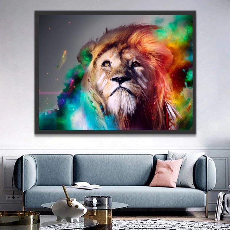 León y Fondo Estrellado Pintar por Números