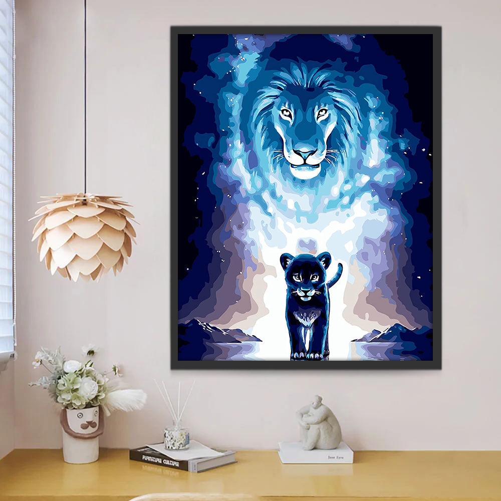 León y Leoncito en la Noche Pintar por Números