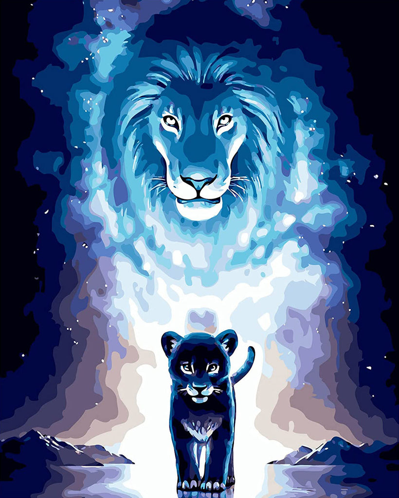 León y Leoncito en la Noche Pintar por Números