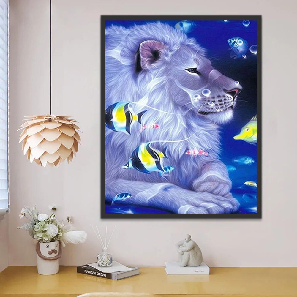 León y Peces en el Fondo del Mar Pintar por Números