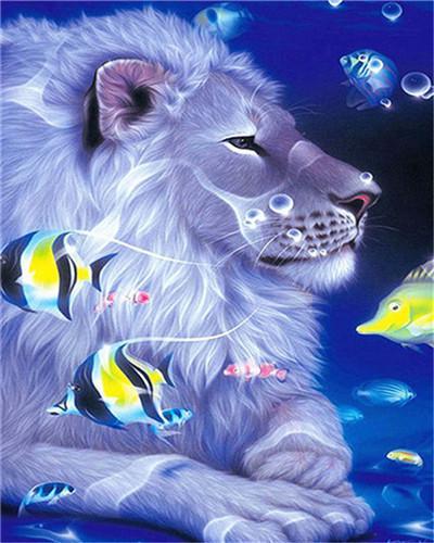 León y Peces en el Fondo del Mar Pintar por Números