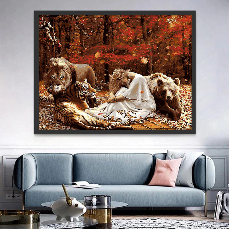 León y Tigre y Oso Pardo con Mujer Pintar por Números