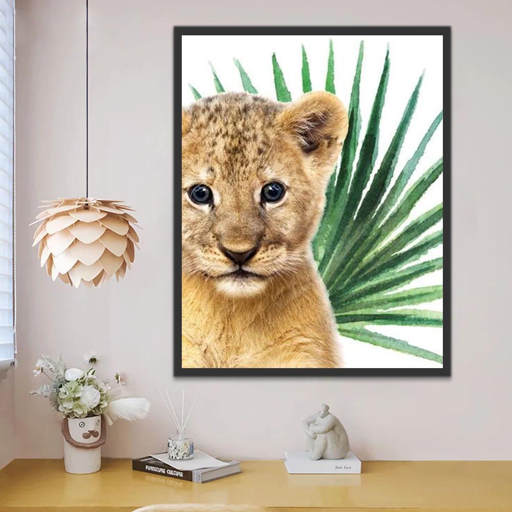 Leopardo Bebé Adorable con Fondo de Hoja Verde Pintar por Números