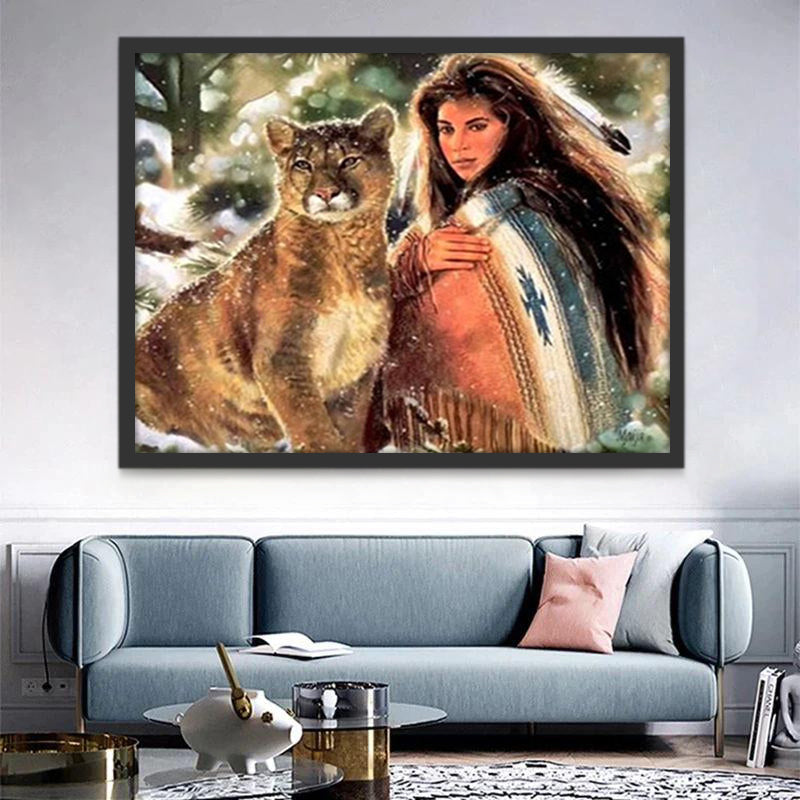 Leopardo y Mujer en el Invierno Pintar por Números