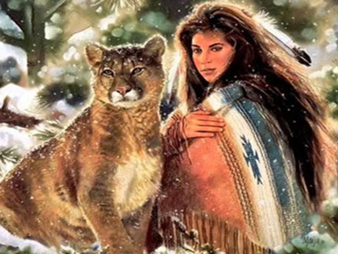 Leopardo y Mujer en el Invierno Pintar por Números