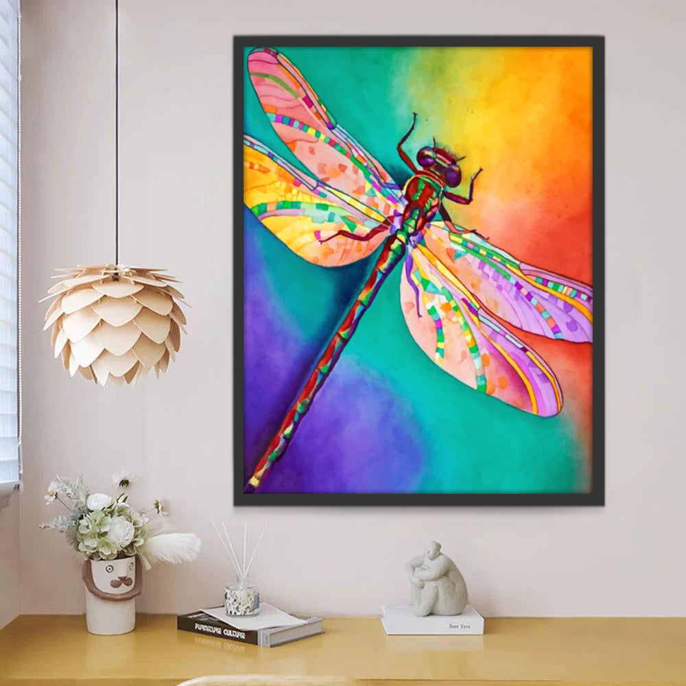 Libélula Colorida con Fondo de Arco Iris Pintar por Números