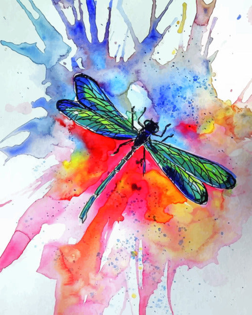 Libélula Verde y Fondo Colorido Pintar por Números