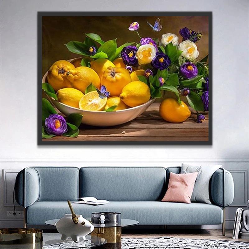 Limón en Tazón y Flores y Mariposas Pintar por Números