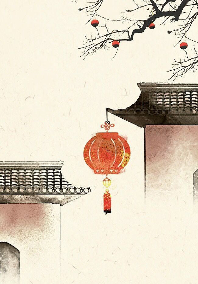 Linterna China Roja Colgando del Alero Pintar por Números
