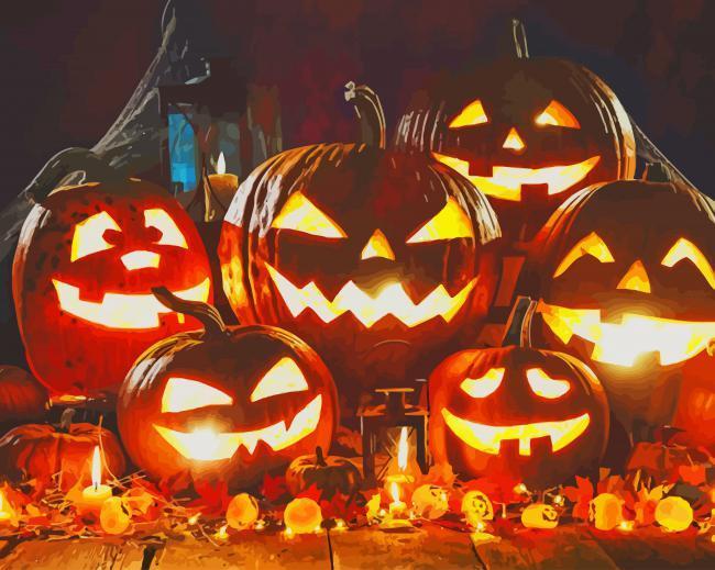 Linternas Iluminadas de Calabazas Pintar por Números
