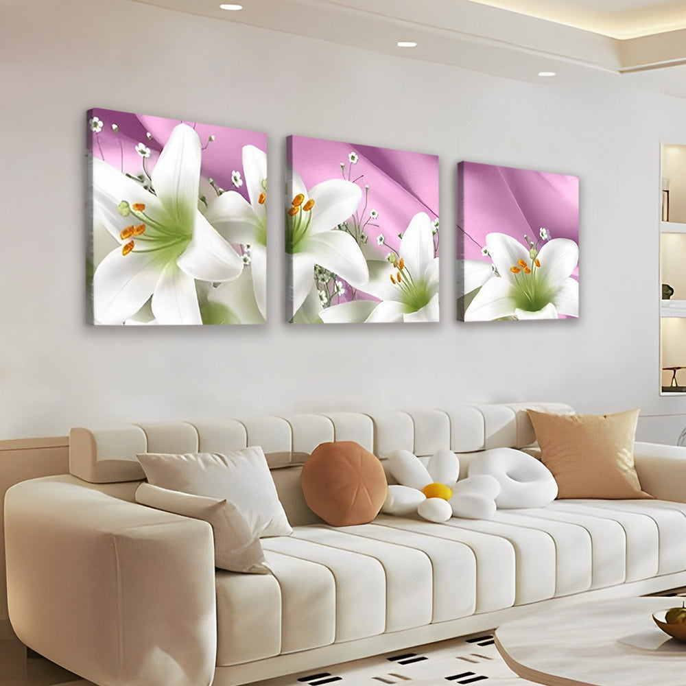 Lirios Blancos en el Fondo Rosado 3 Partes Pintar por Números