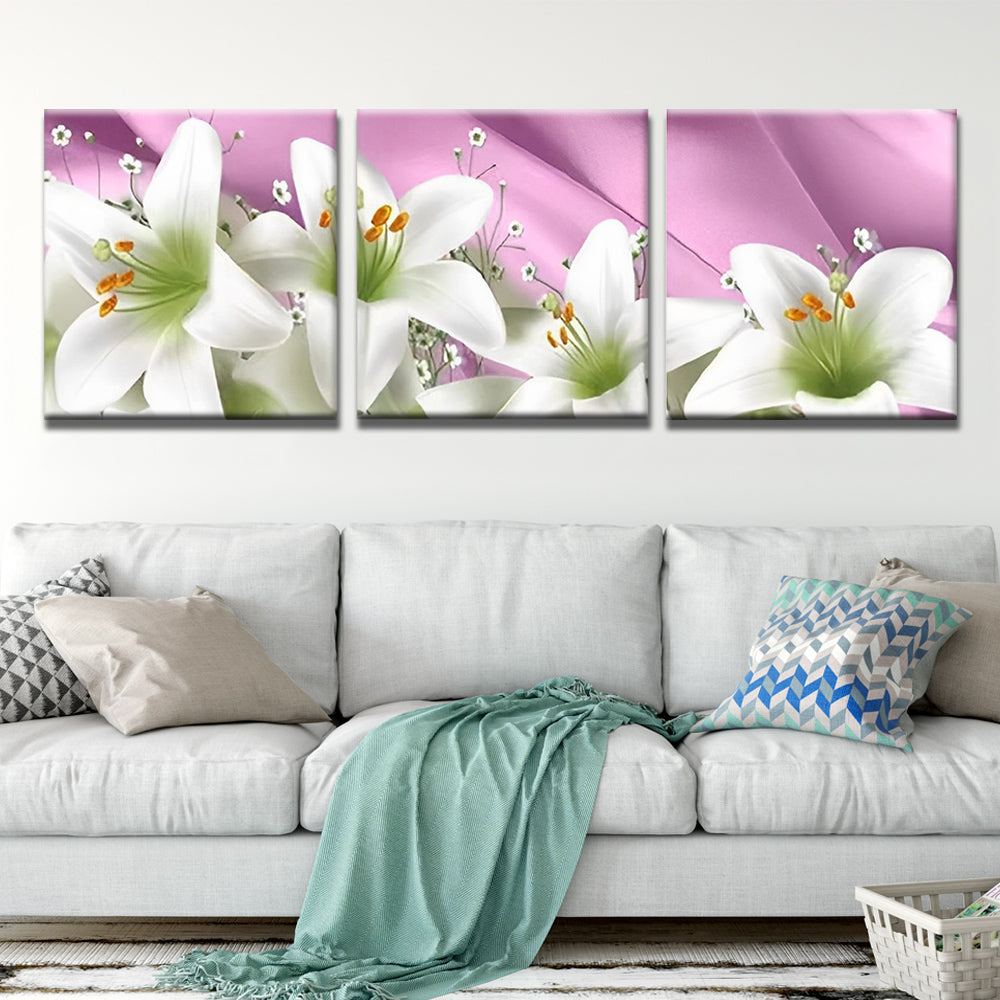 Lirios Blancos en el Fondo Rosado 3 Partes Pintar por Números