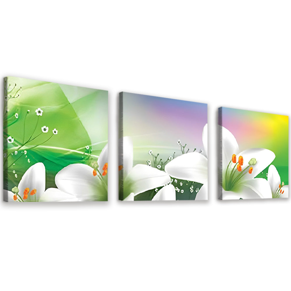 Lirios Blancos en el Fondo Verde 3 Partes Pintar por Números