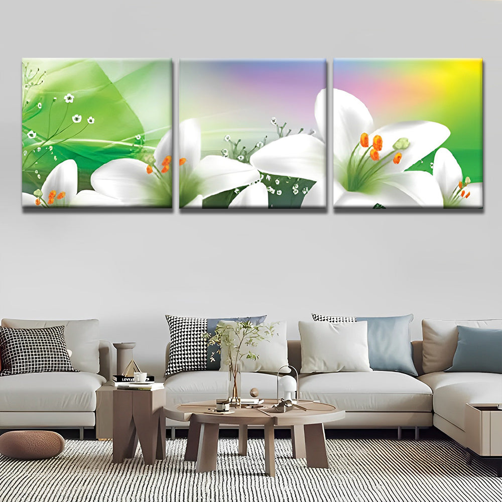 Lirios Blancos en el Fondo Verde 3 Partes Pintar por Números