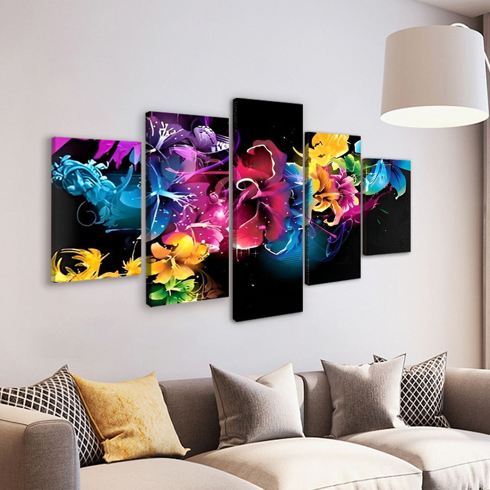 Lirios Bonitos de Color Arcoíris en Fondo Oscuro 5 Partes Pintar por Números