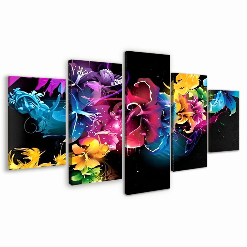 Lirios Bonitos de Color Arcoíris en Fondo Oscuro 5 Partes Pintar por Números