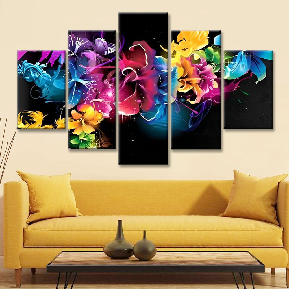 Lirios Bonitos de Color Arcoíris en Fondo Oscuro 5 Partes Pintar por Números