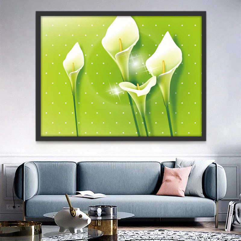 Lirios de Calla en el Fondo Verde con Puntos Blancos Pintar por Números