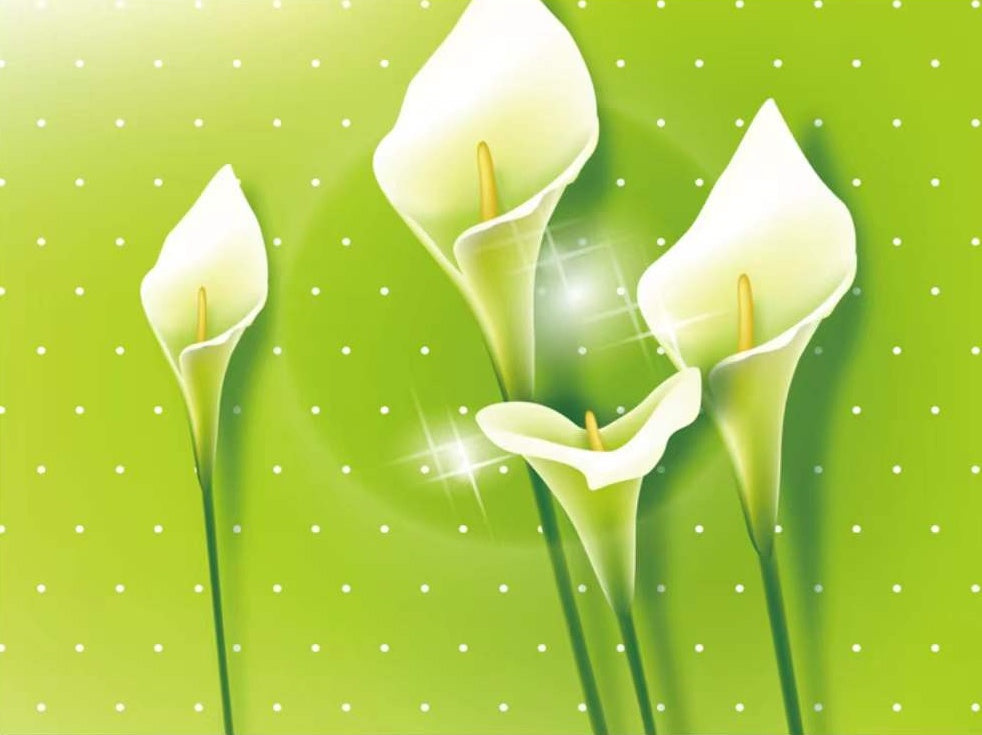 Lirios de Calla en el Fondo Verde con Puntos Blancos Pintar por Números