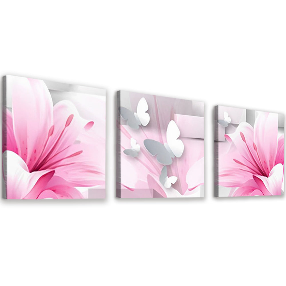 Lirios Rosados y Mariposas Blancas 3 Partes Pintar por Números