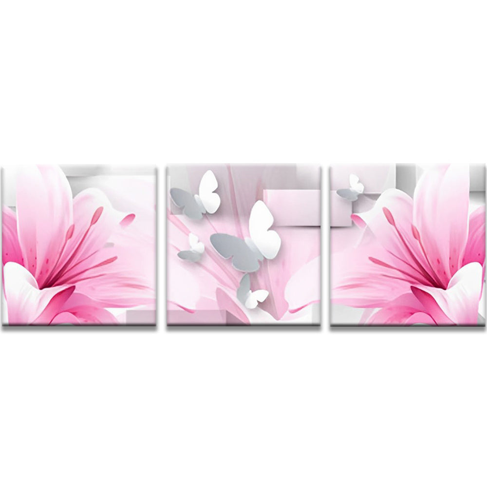 Lirios Rosados y Mariposas Blancas 3 Partes Pintar por Números