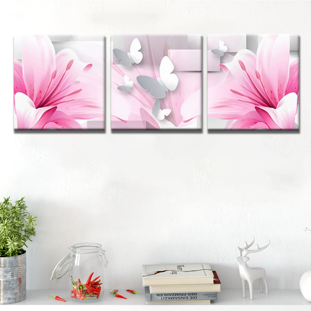 Lirios Rosados y Mariposas Blancas 3 Partes Pintar por Números