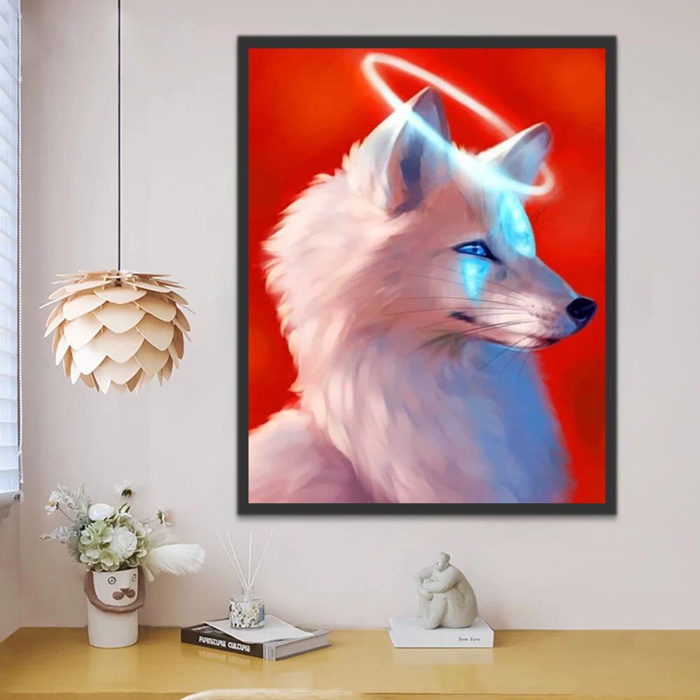Lobo Blanco con Halo de Ángel Pintar por Números