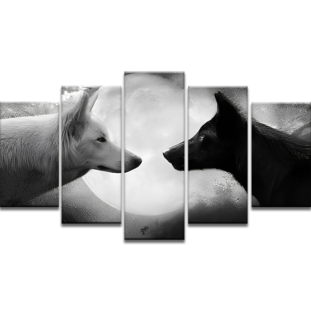 Lobo Blanco con Lobo Negro y la Luna Llena 5 Partes Pintar por Números