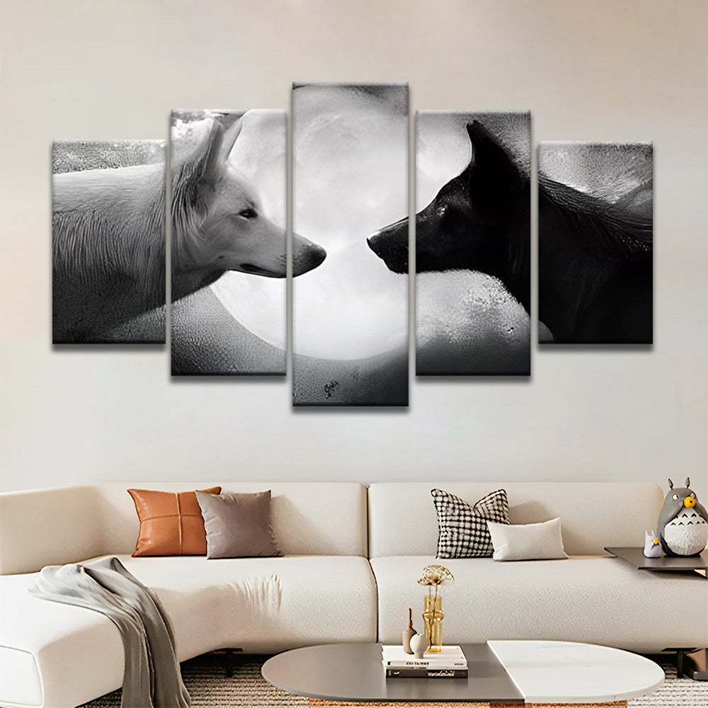 Lobo Blanco con Lobo Negro y la Luna Llena 5 Partes Pintar por Números