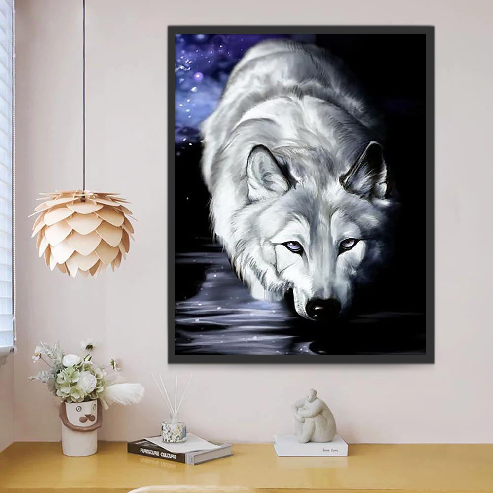 Lobo Blanco y Cielo de Noche Pintar por Números