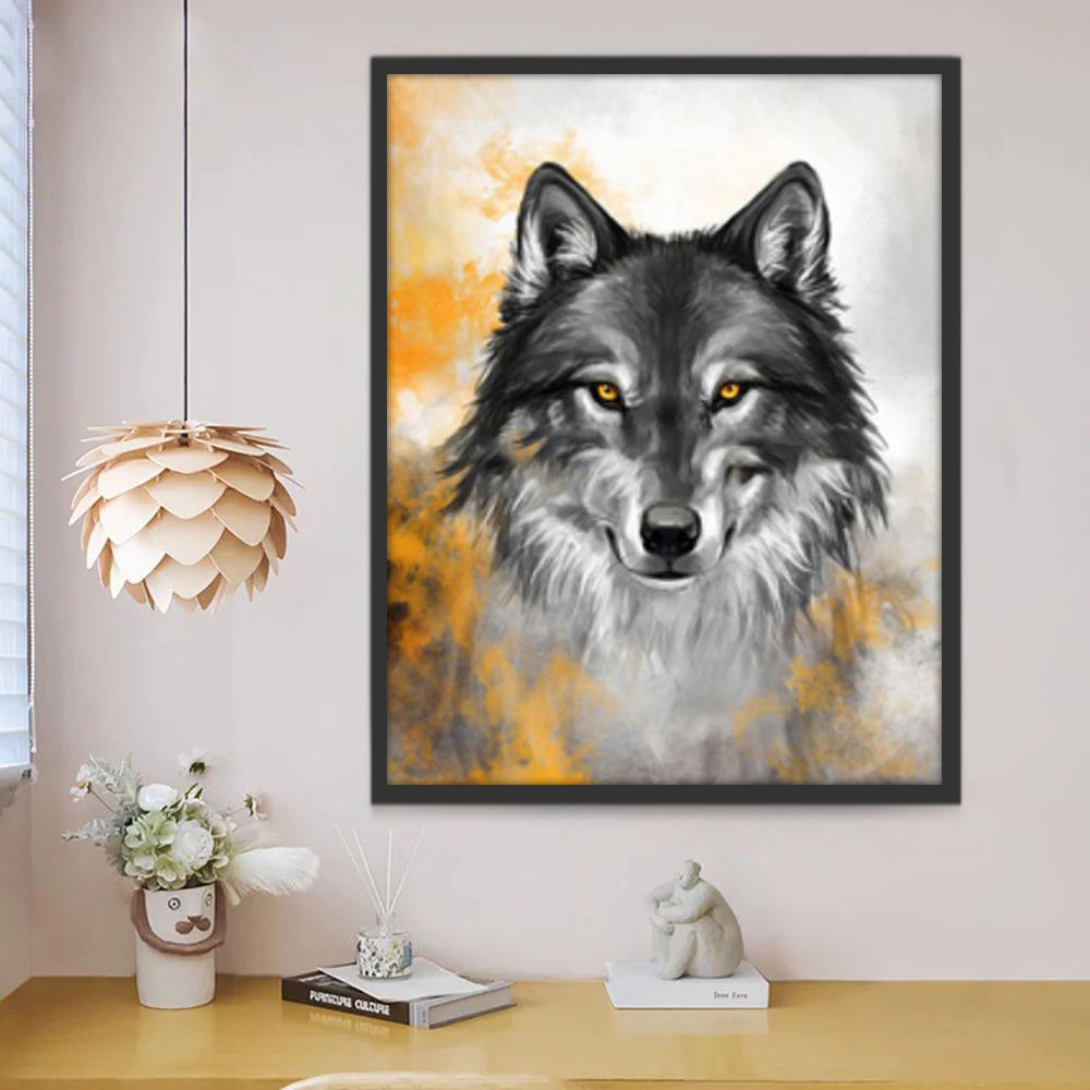 Lobo Blanco y Negro con Humo Amarillo Pintar por Números