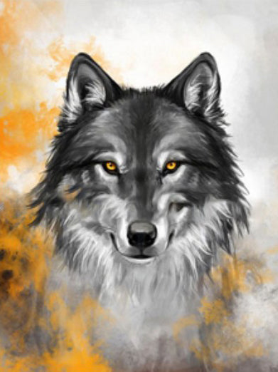 Lobo Blanco y Negro con Humo Amarillo Pintar por Números