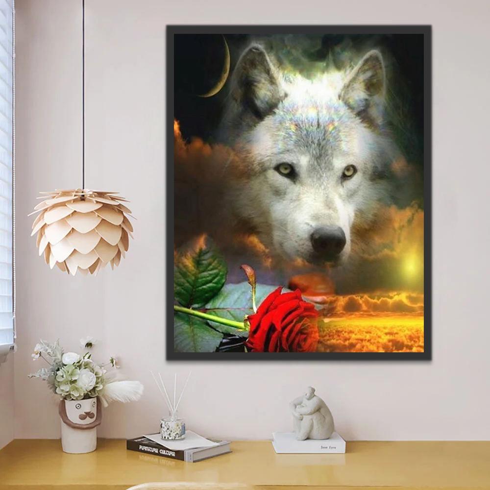 Lobo Blanco y Rosa Roja Pintar por Números
