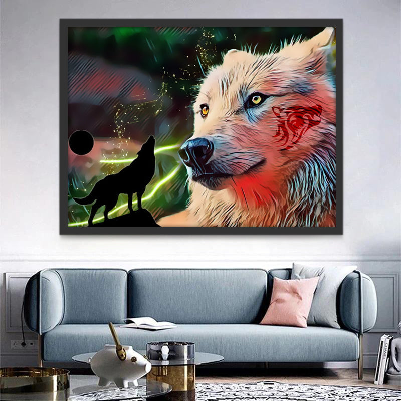 Lobo Blanco y Silueta de Lobo del Grito Pintar por Números