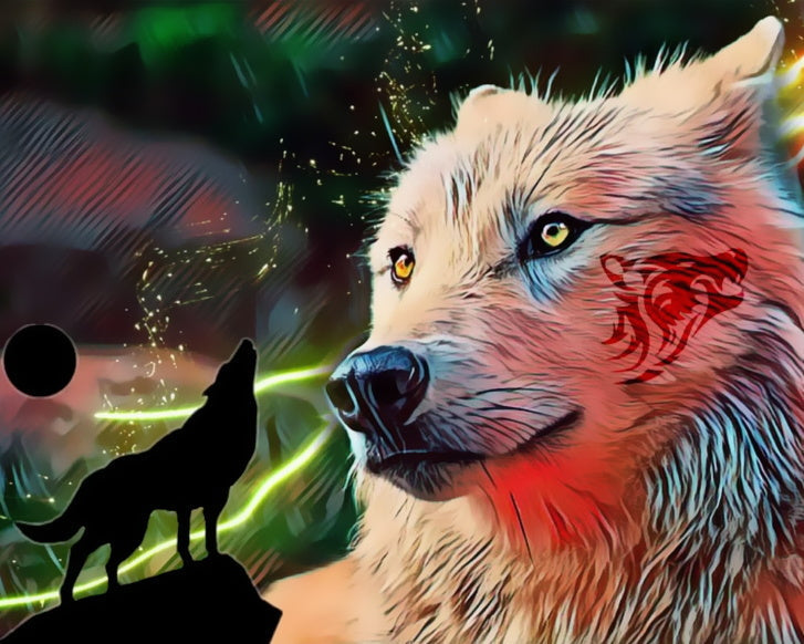 Lobo Blanco y Silueta de Lobo del Grito Pintar por Números