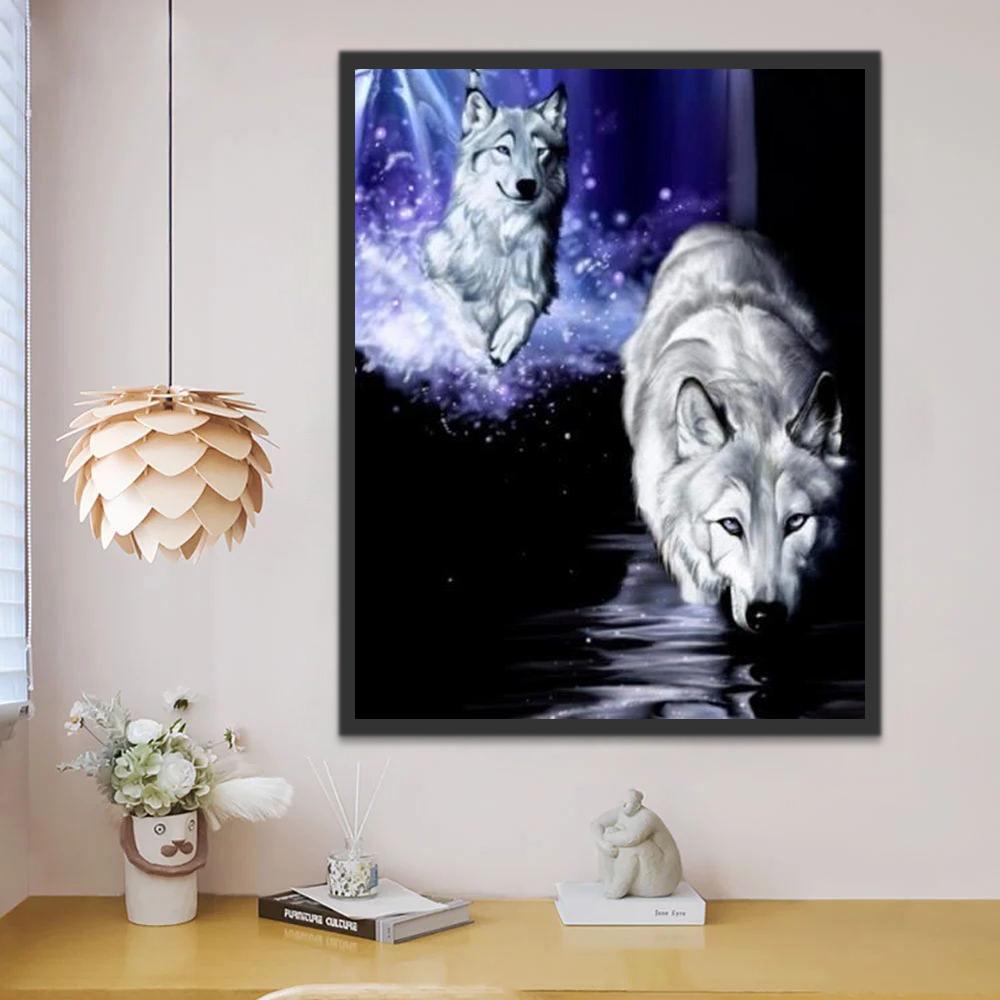 Lobo desde Oscuridad y Lobo con Fondo Morado Pintar por Números