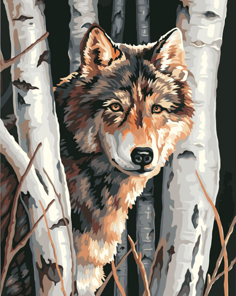 Lobo Detrás de Árboles Pintar por Números