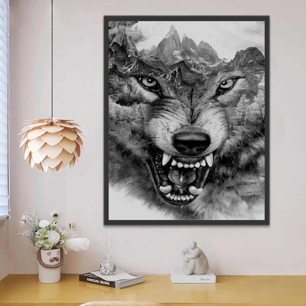 Lobo en Blanco y Negro Rugiendo Pintar por Números