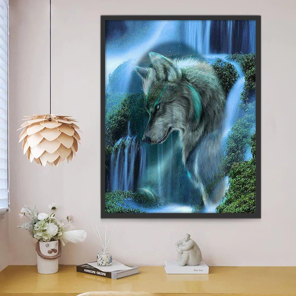 Lobo en Cascada y Árboles Pintar por Números