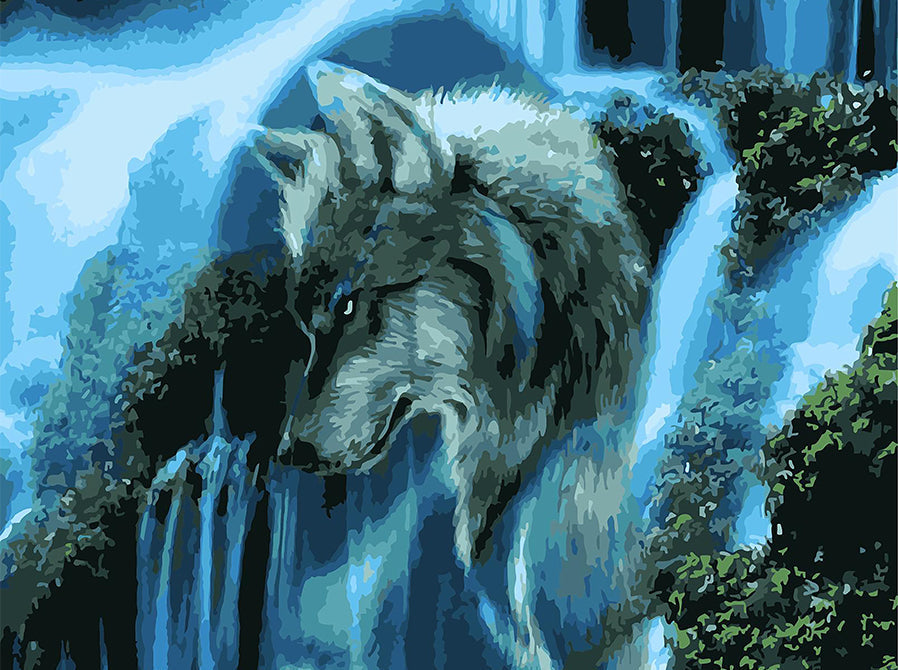 Lobo en Cascada y Árboles Pintar por Números